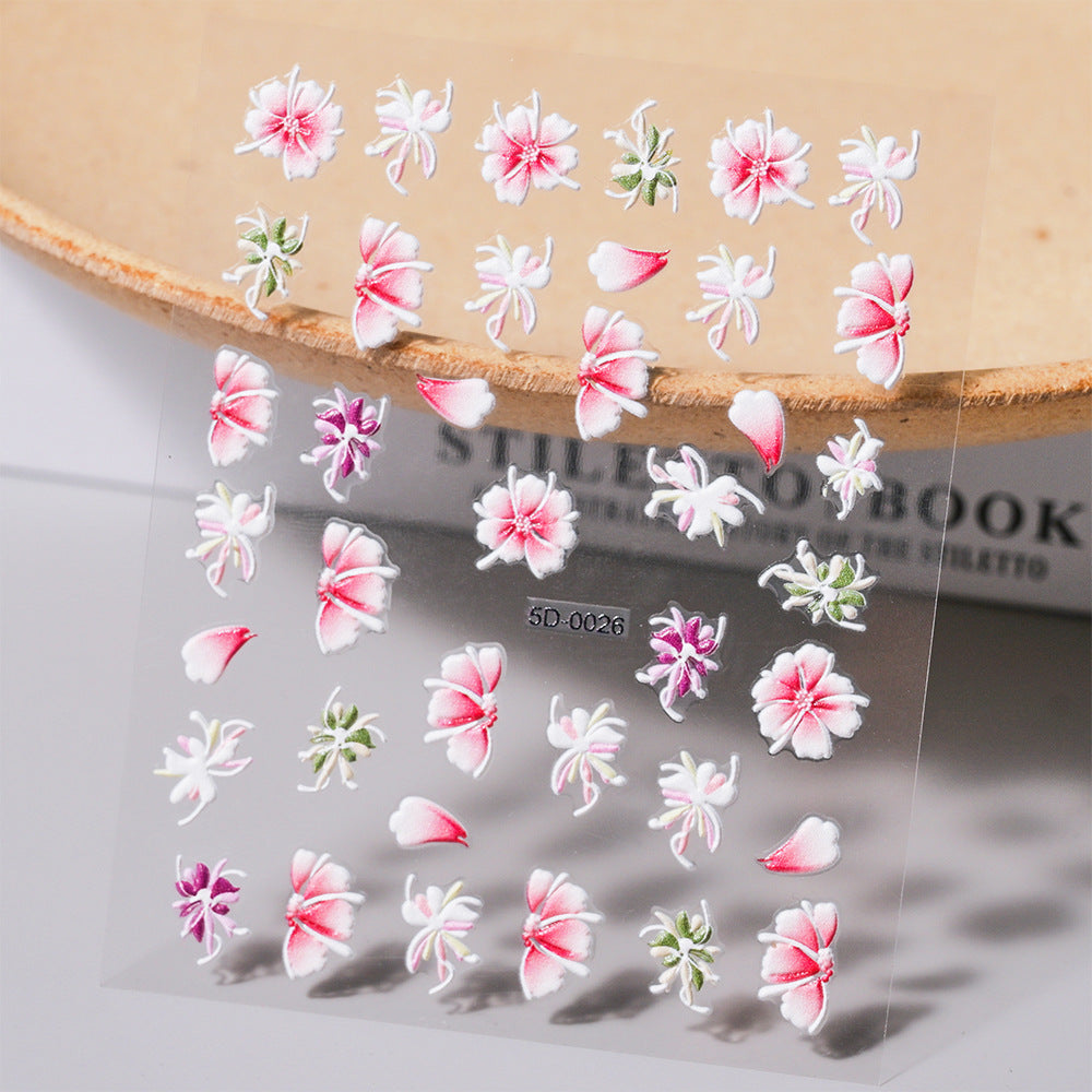 Pink Flower Embossed Mini Sticker 1 Pcs