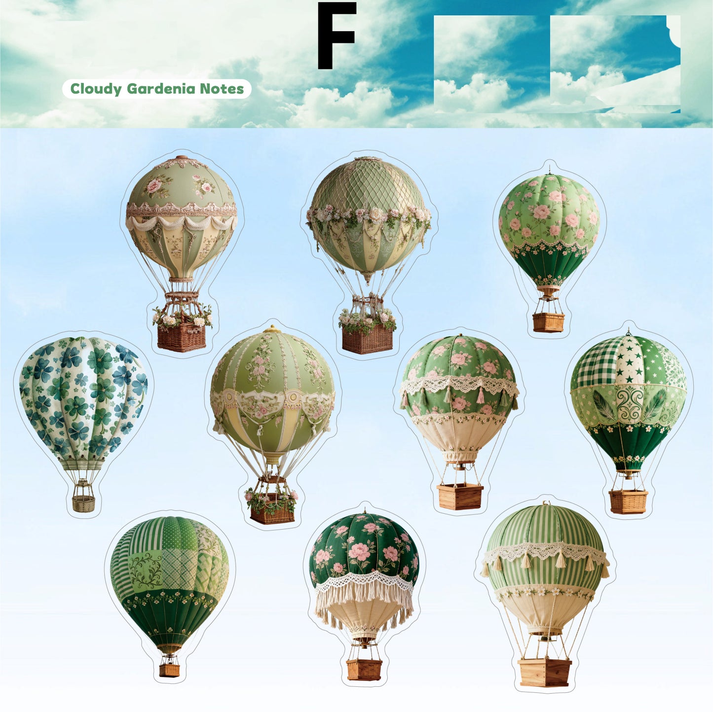 Clear Sky Hot Hot Air Balloon Sticker 20pcs