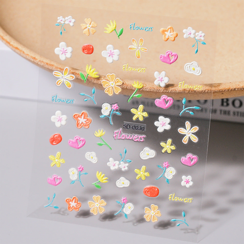 Color Flower Embossed Mini Sticker 1 Pcs
