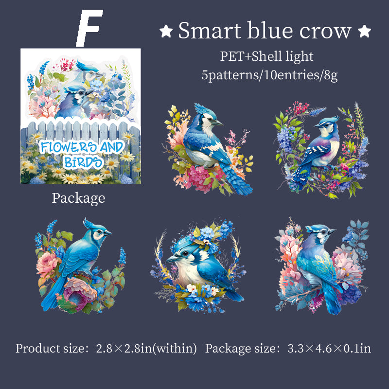 Flowers and Birds Stickers 10pcs