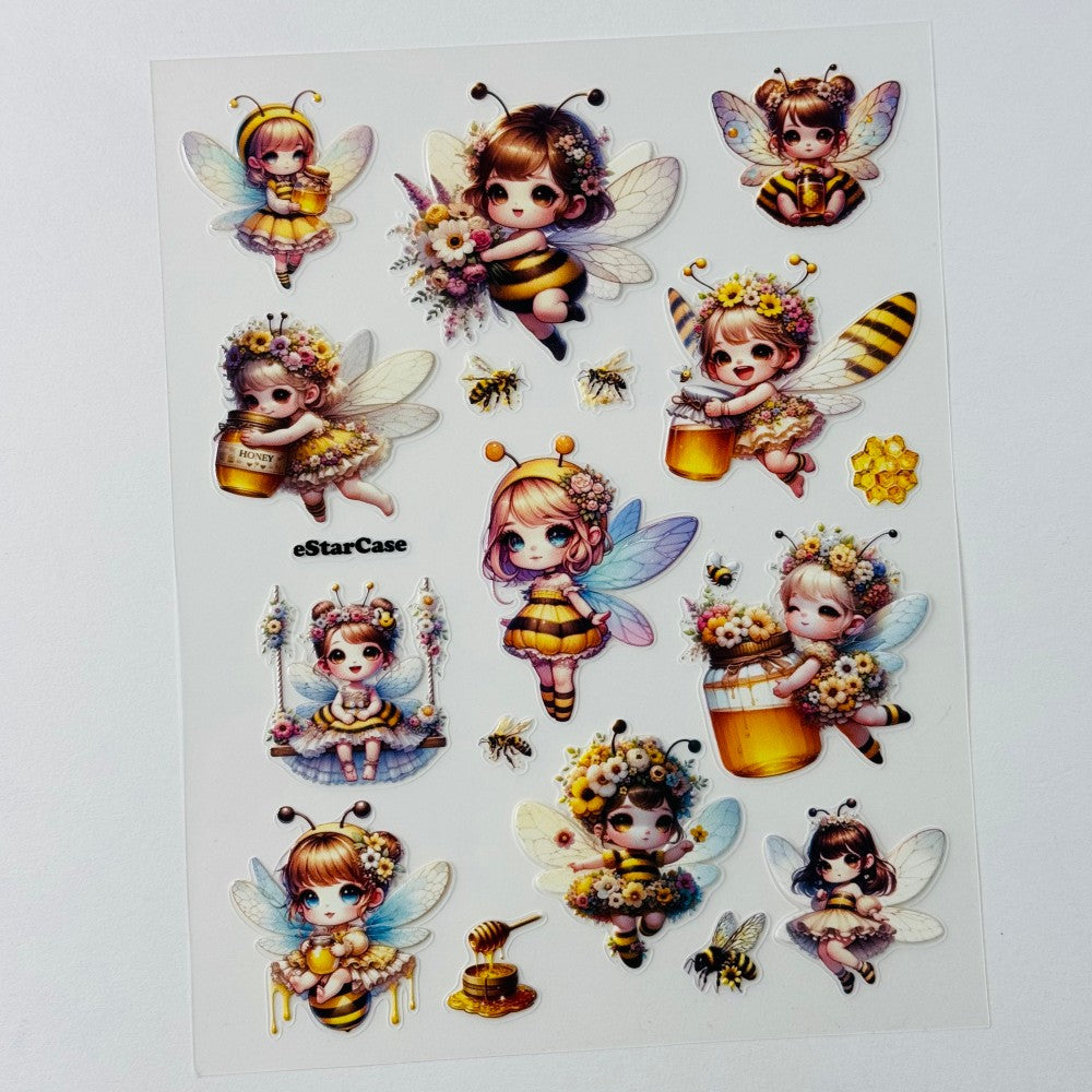 Honey Bee Girl Embossed Sticker 1pcs