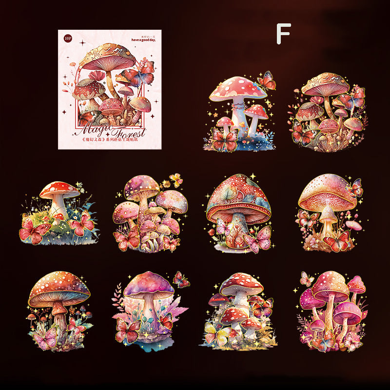 Hot Stamped Mushroom Stickers 10pcs