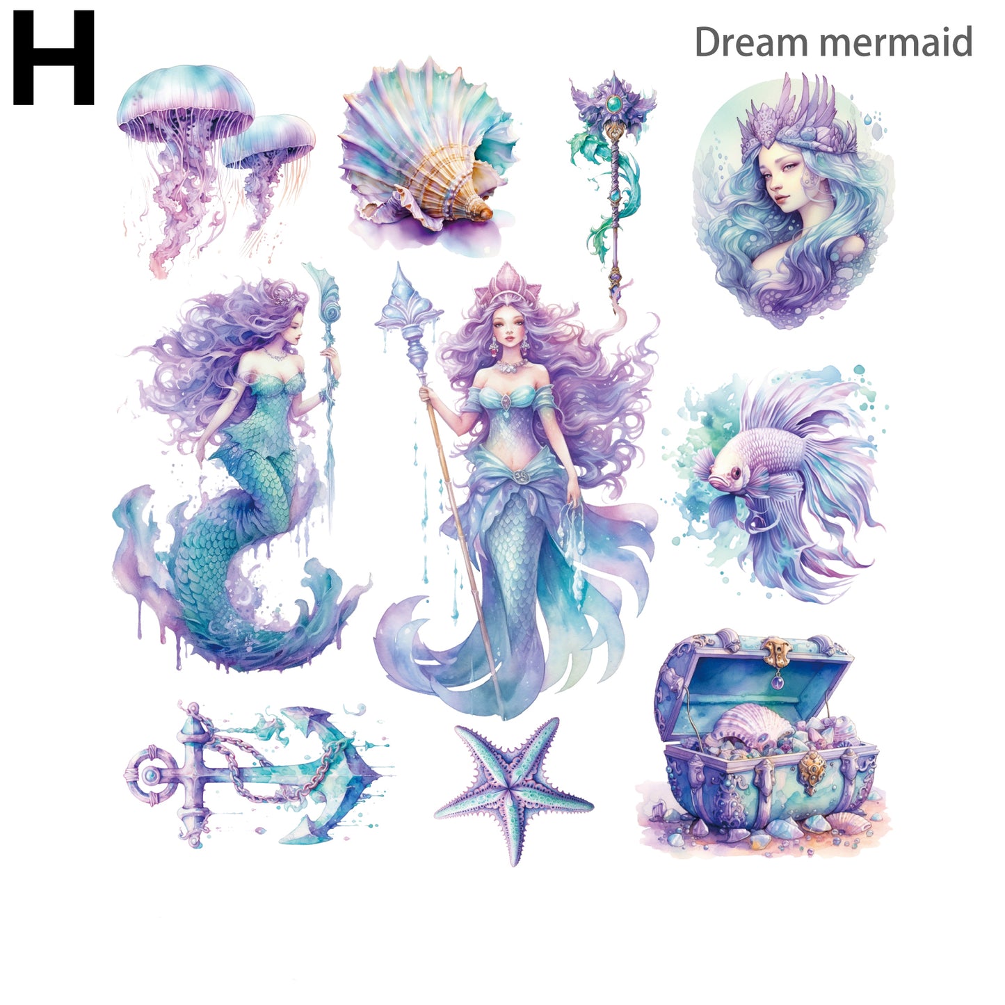 Mermaid Sea God Sticker 20pcs