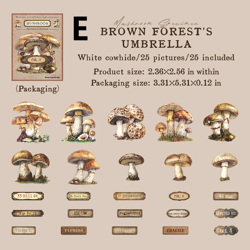 Mushroom Specimen Collection Sticker 25pcs