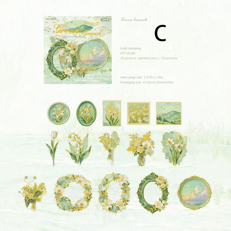 Oil painting Floral Letter Sticker 15pcs