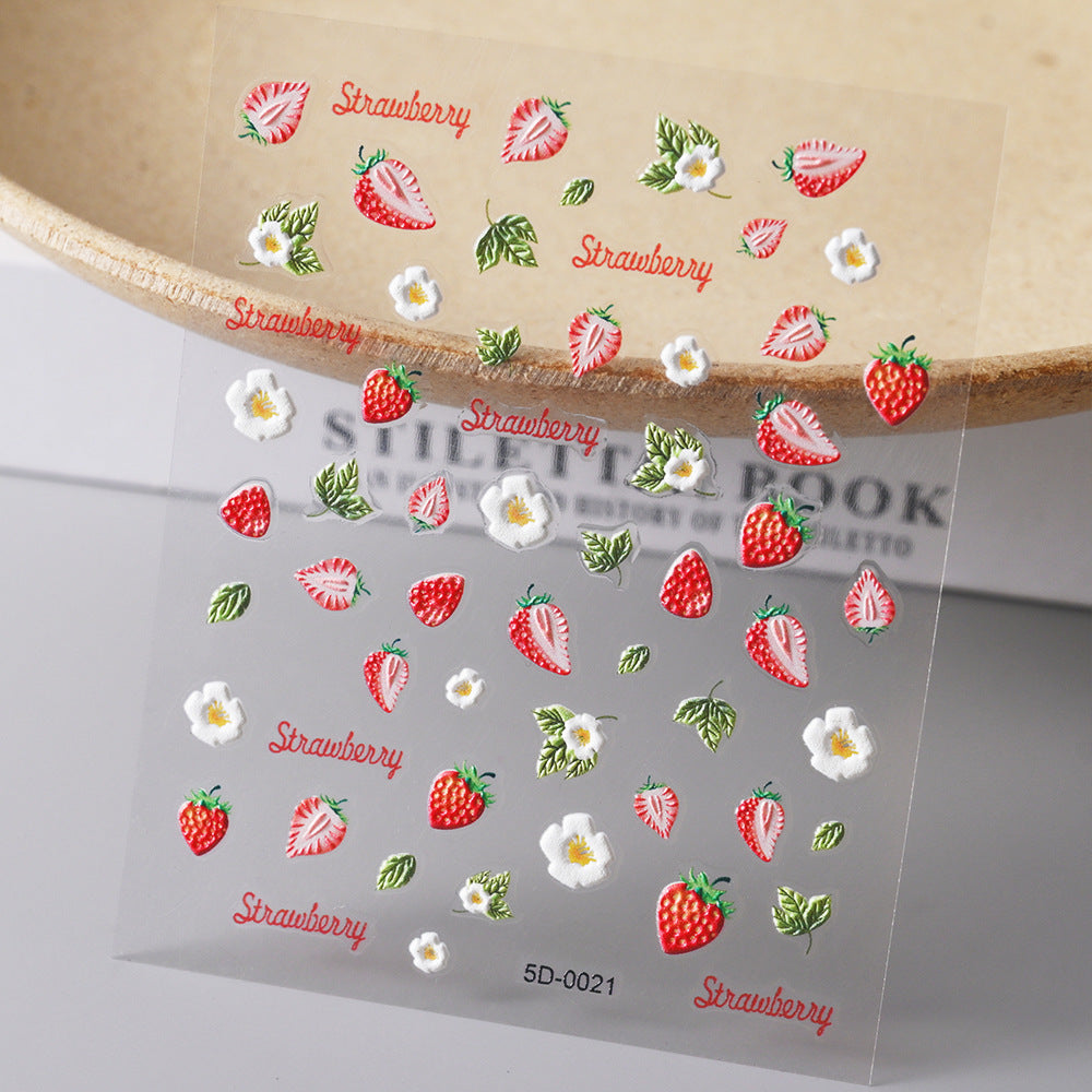 Strawberries and flowers Embossed Mini sticker 1 Pcs