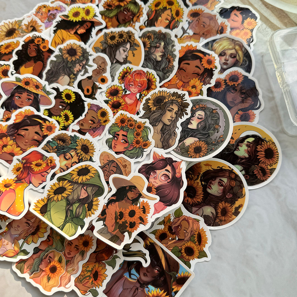 Sunflower Girl Stickers 50pcs