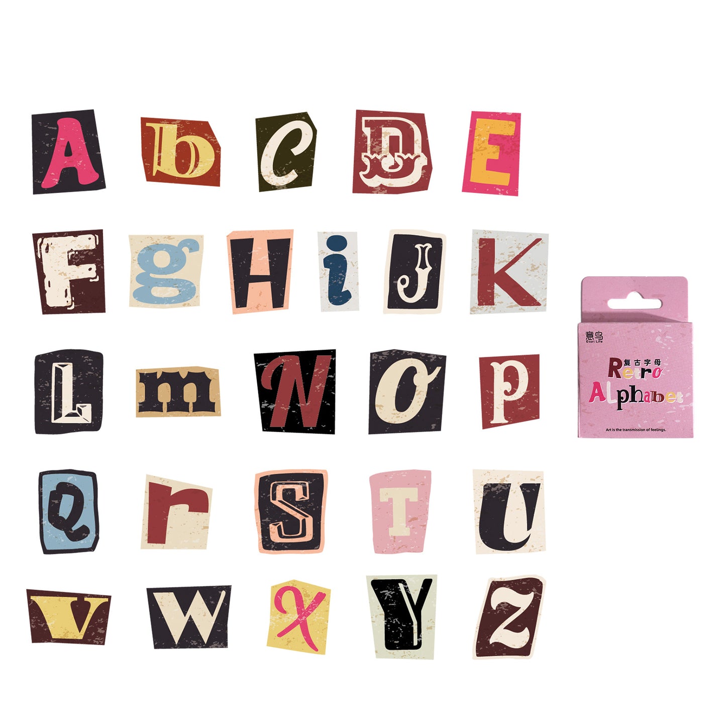 Vintage Alphabet Sticker 52pcs