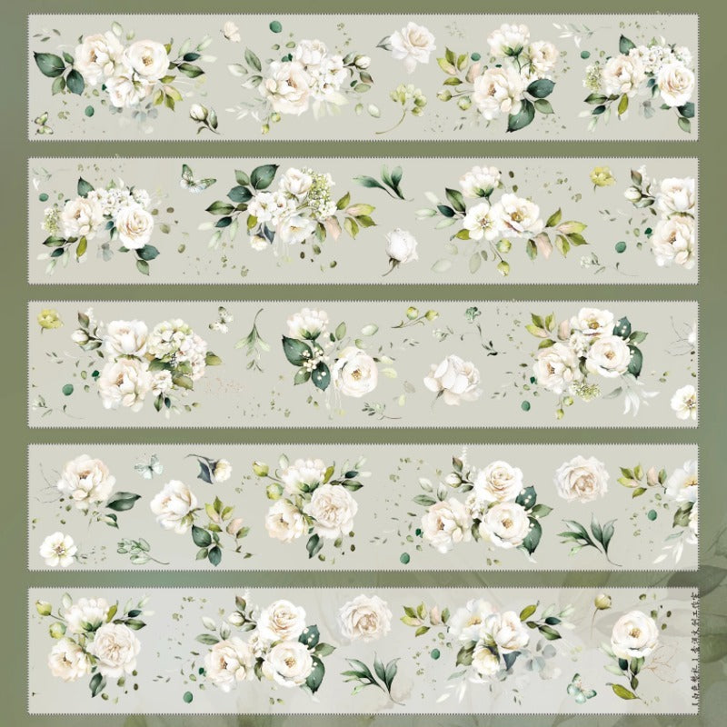 5.5cm*120cm White Salute Vintage Flower PET/Washi Tape