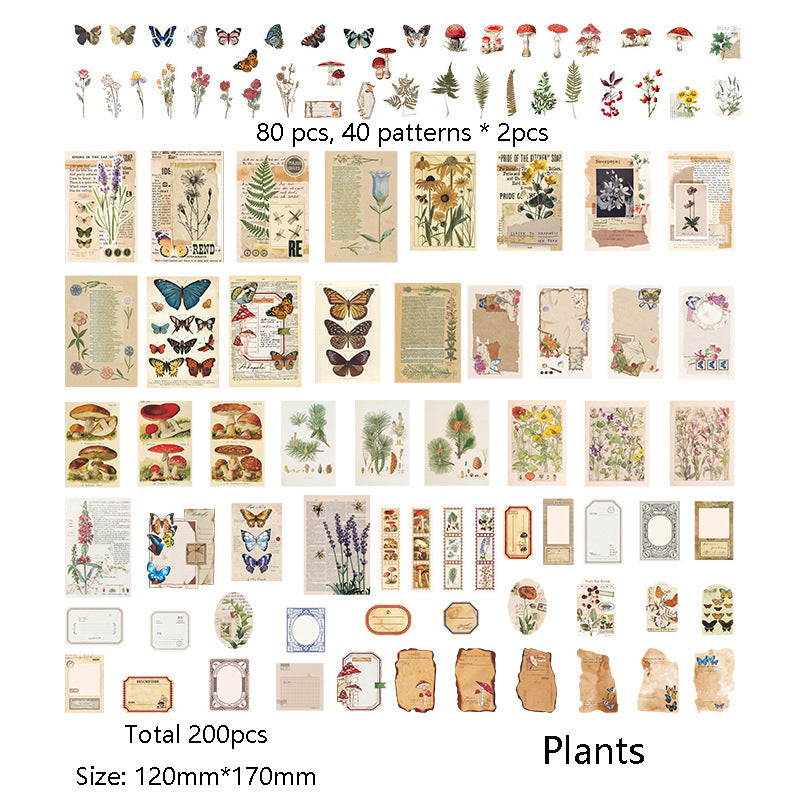 Vintage Scrapbooking Paper and Stickers 200pcs
