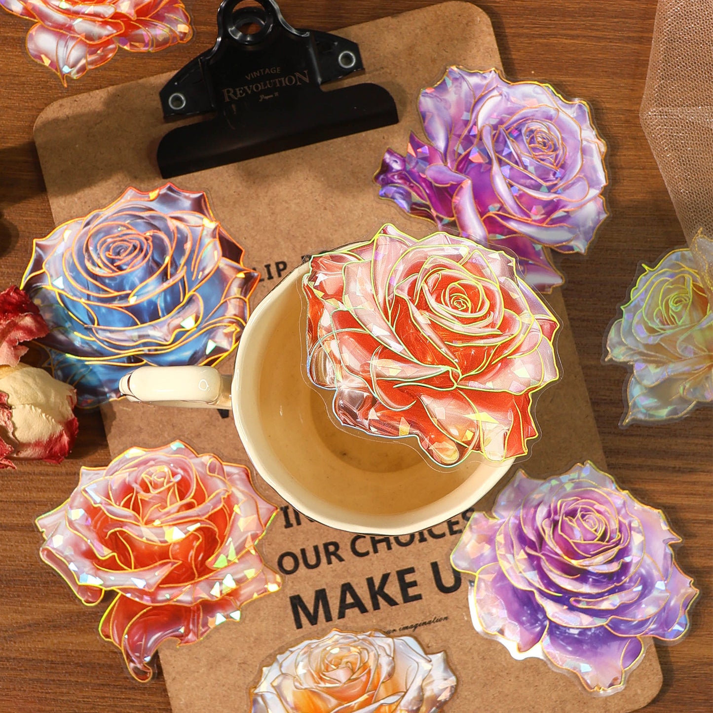 Crystal Rose Stickers 10pcs