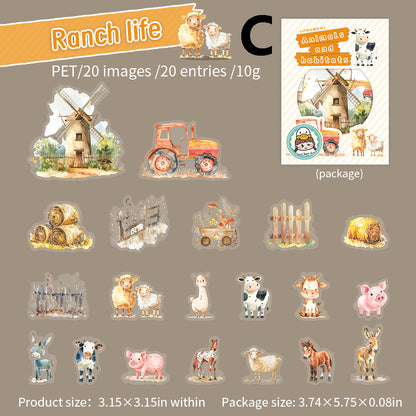 Animals and habitats Sticker 20pcs