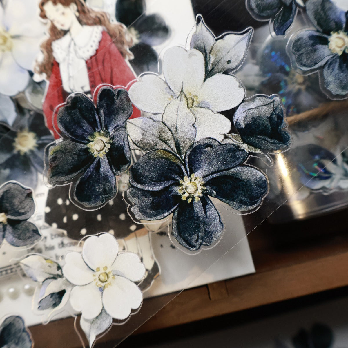 5.5cm*120cm Black and White Narrative Flower Tape