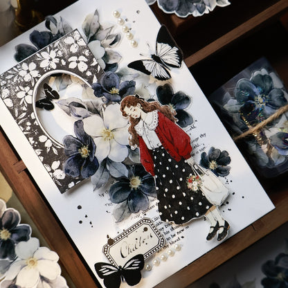 5.5cm*120cm Black and White Narrative Flower Tape