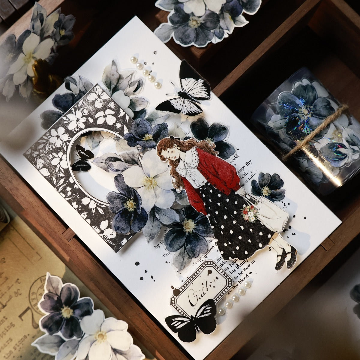 5.5cm*120cm Black and White Narrative Flower Tape