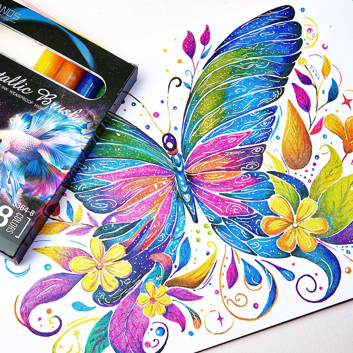 Bright Metallic Glitter Ink Brush 8 color 1 set