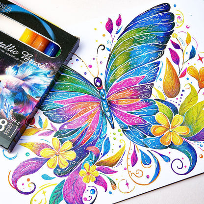 Bright Metallic Glitter Ink Brush 8 color 1 set