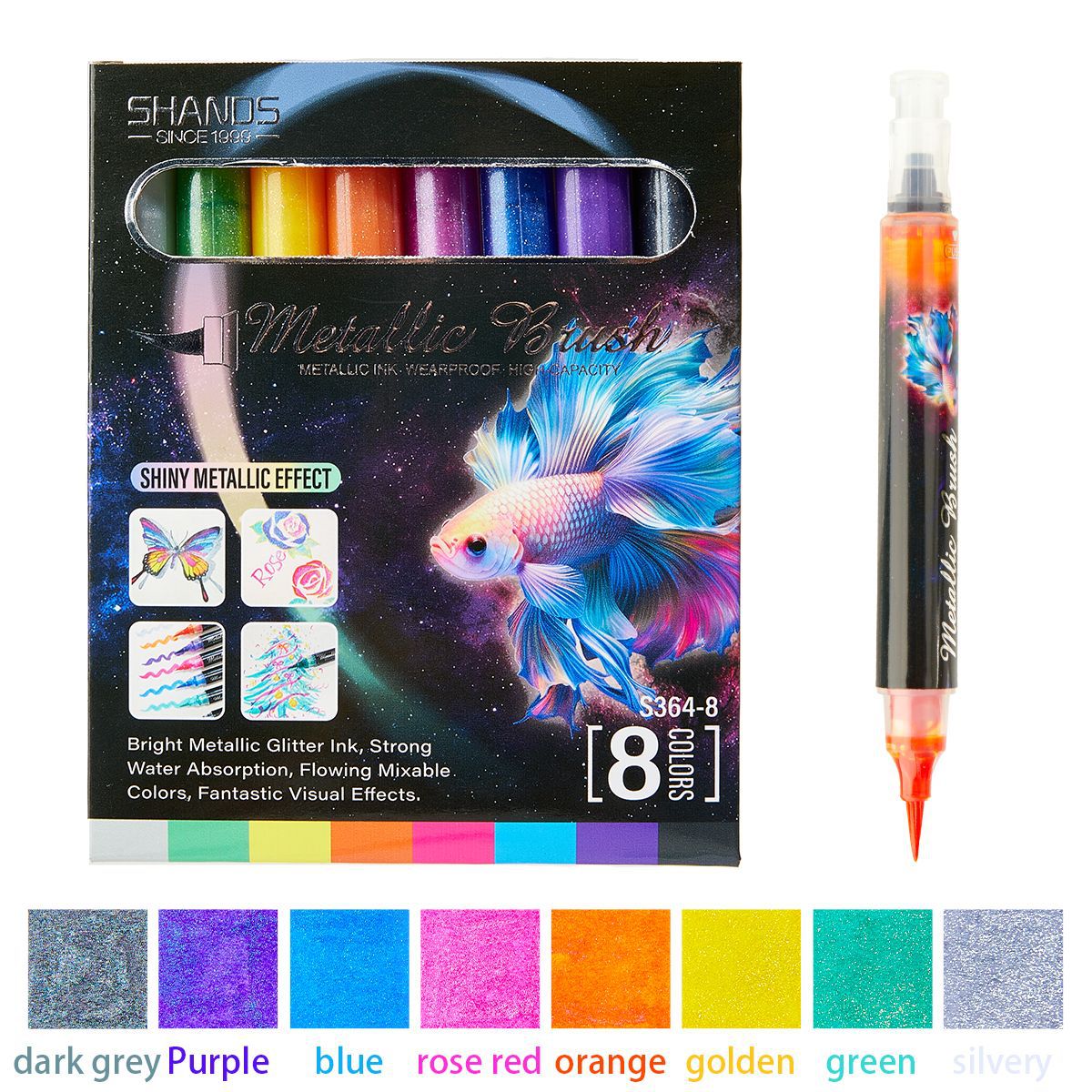 Bright Metallic Glitter Ink Brush 8 color 1 set