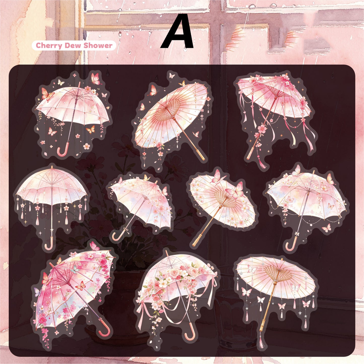 Broken Rain Cloud Umbrella Sticker 20pcs
