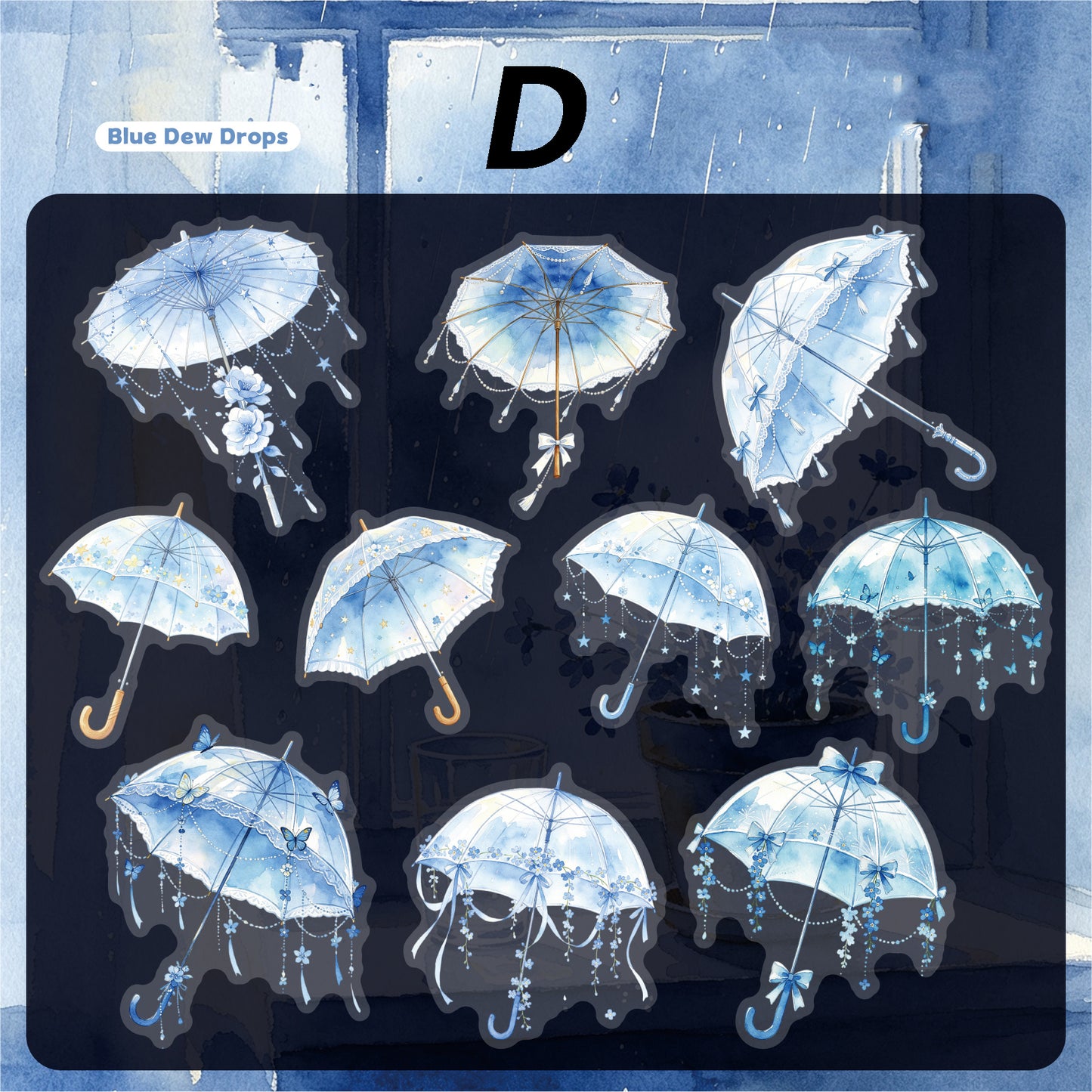 Broken Rain Cloud Umbrella Sticker 20pcs