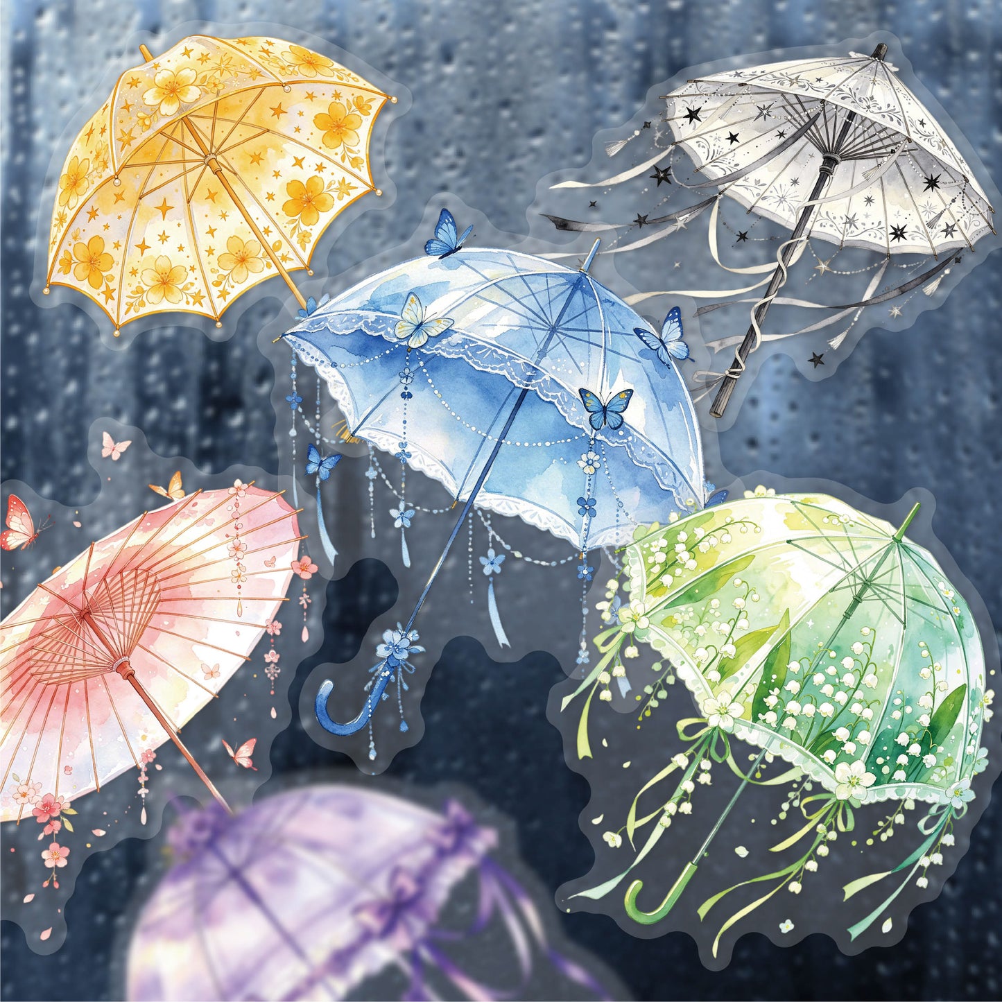 Broken Rain Cloud Umbrella Sticker 20pcs