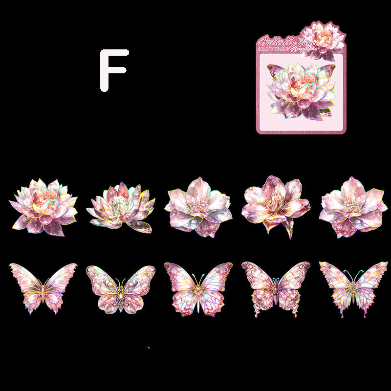 Butterfly Dance Flying Flowers Stickers 10pcs