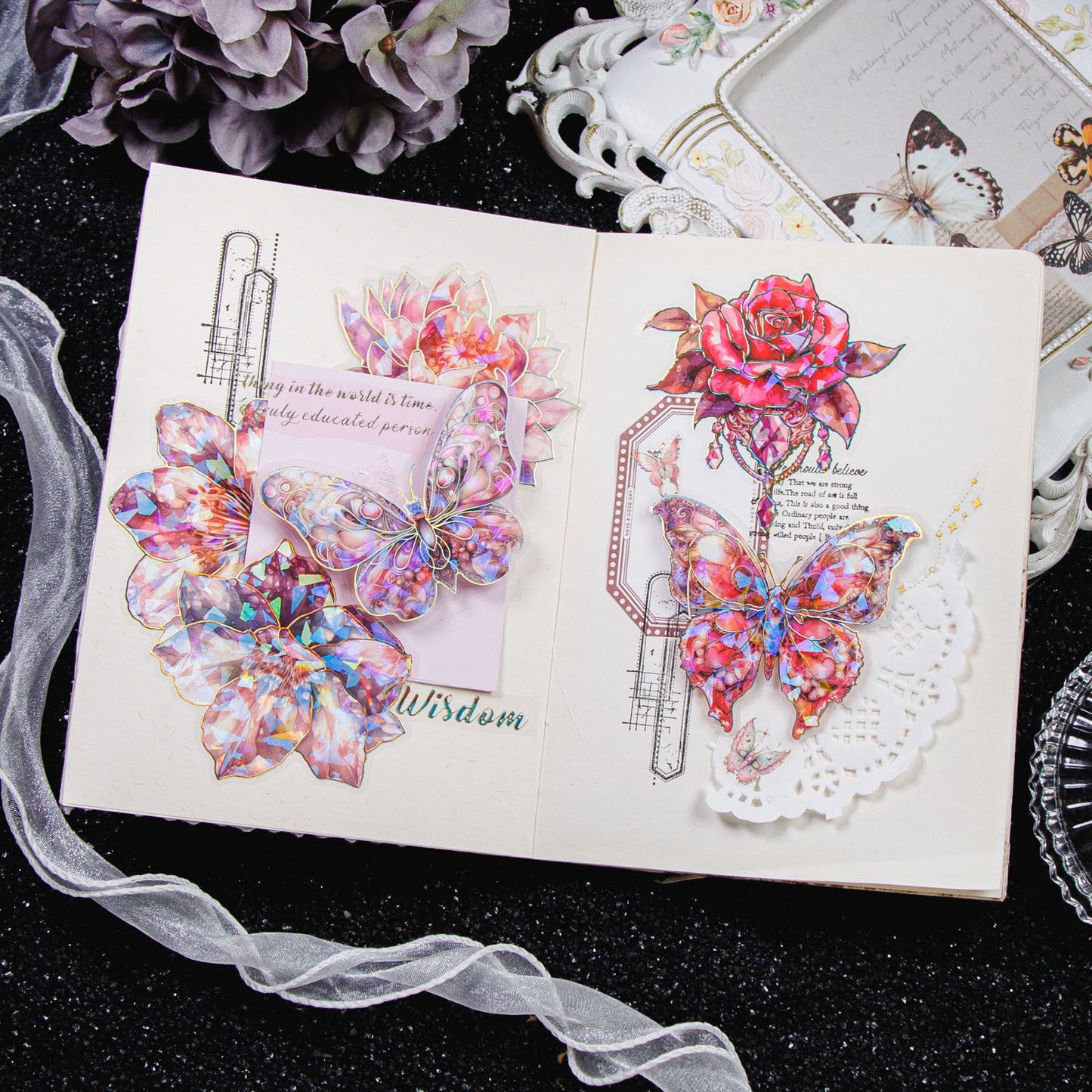 Butterfly Dance Flying Flowers Stickers 10pcs