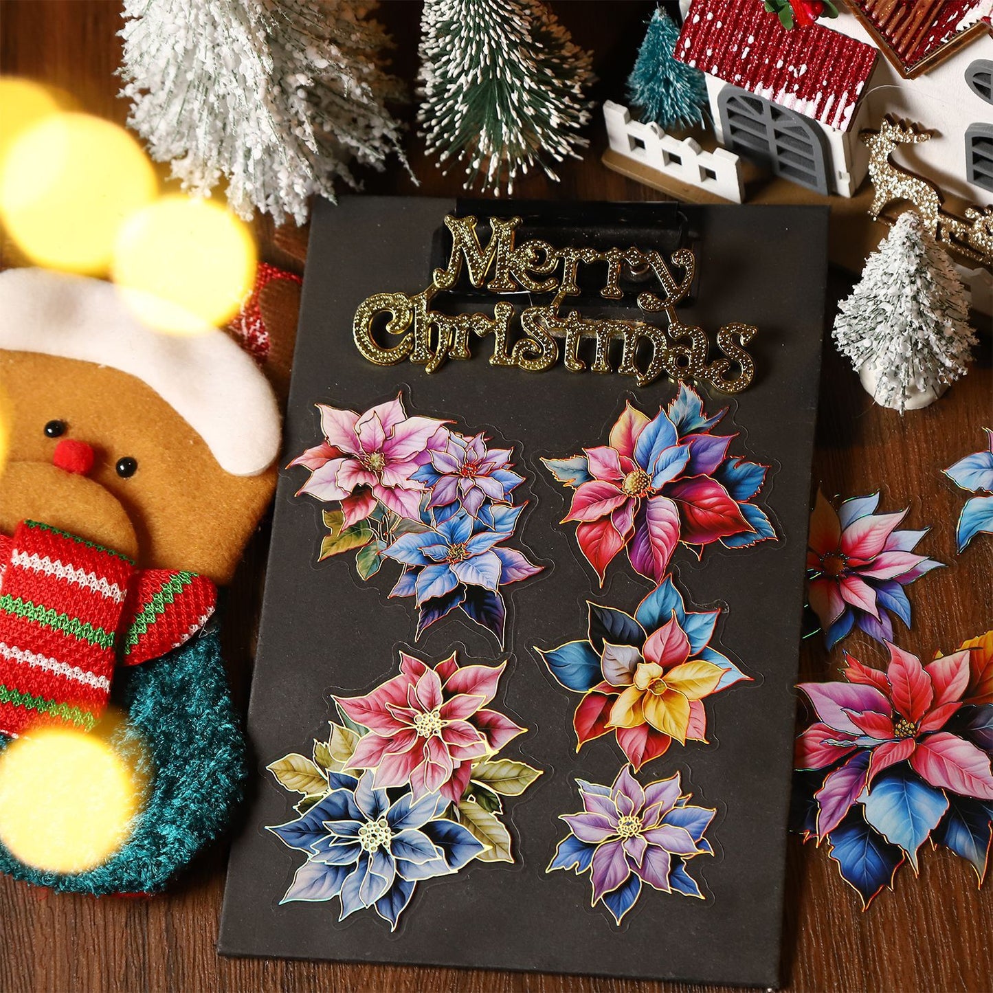 Christmas Flower Stickers 10pcs