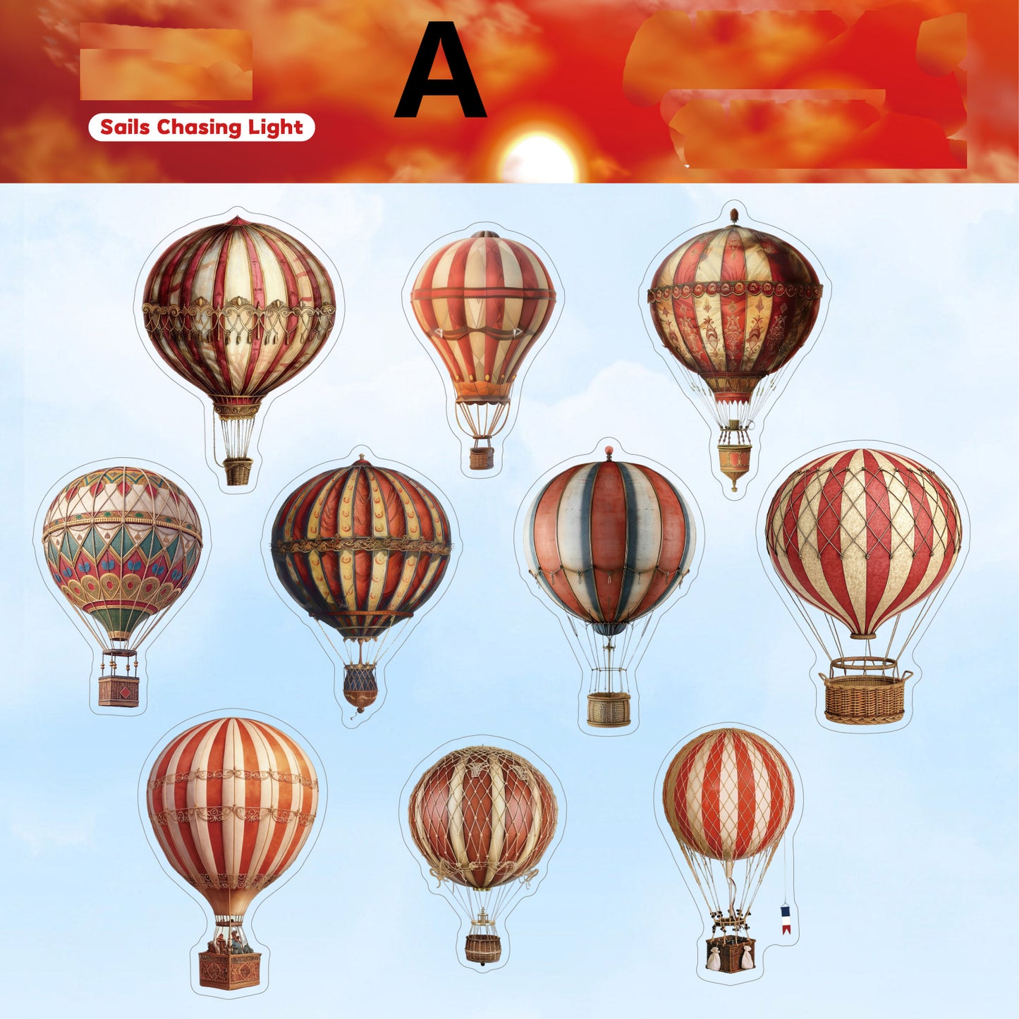 Clear Sky Hot Hot Air Balloon Sticker 20pcs