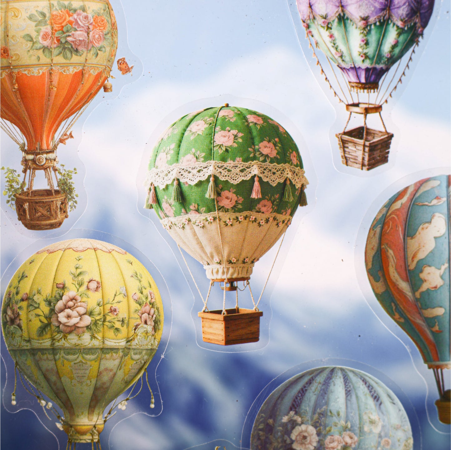Clear Sky Hot Hot Air Balloon Sticker 20pcs