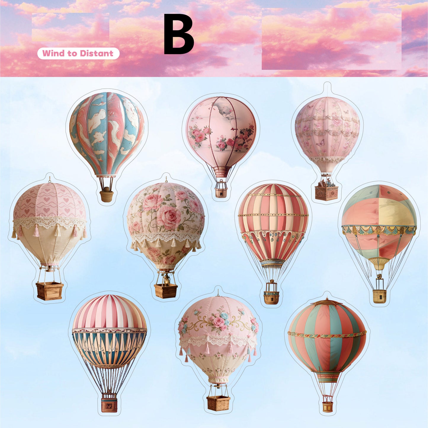 Clear Sky Hot Hot Air Balloon Sticker 20pcs