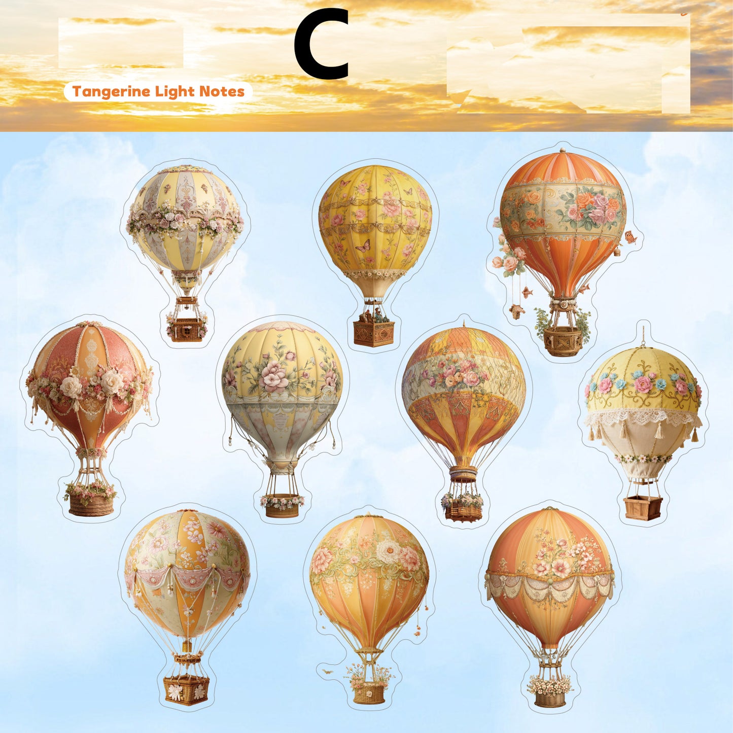Clear Sky Hot Hot Air Balloon Sticker 20pcs