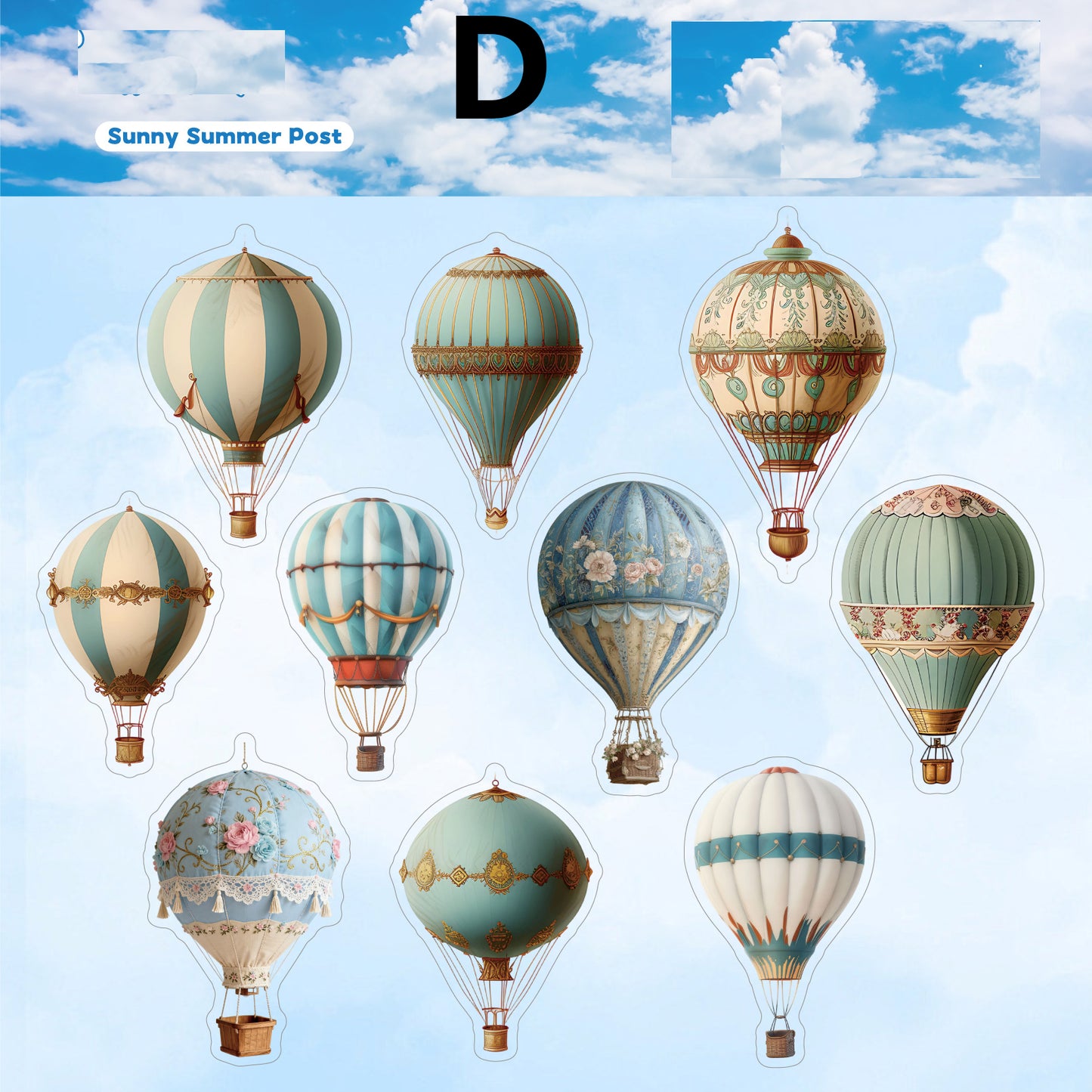 Clear Sky Hot Hot Air Balloon Sticker 20pcs
