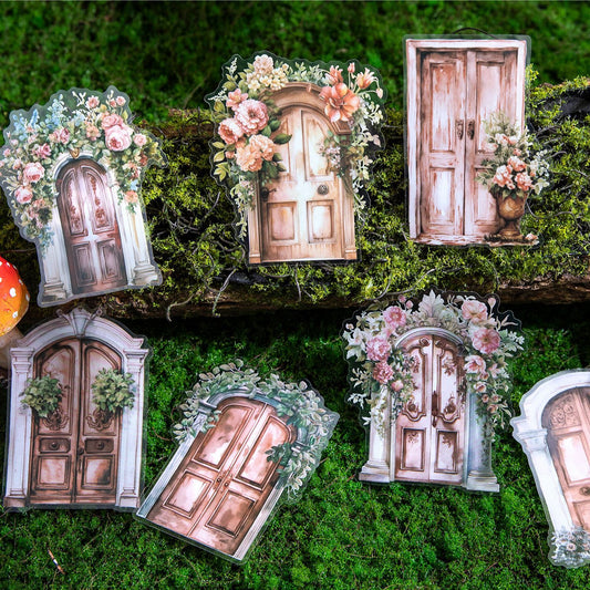 Courtyard Wooden Door Sticker 8pcs