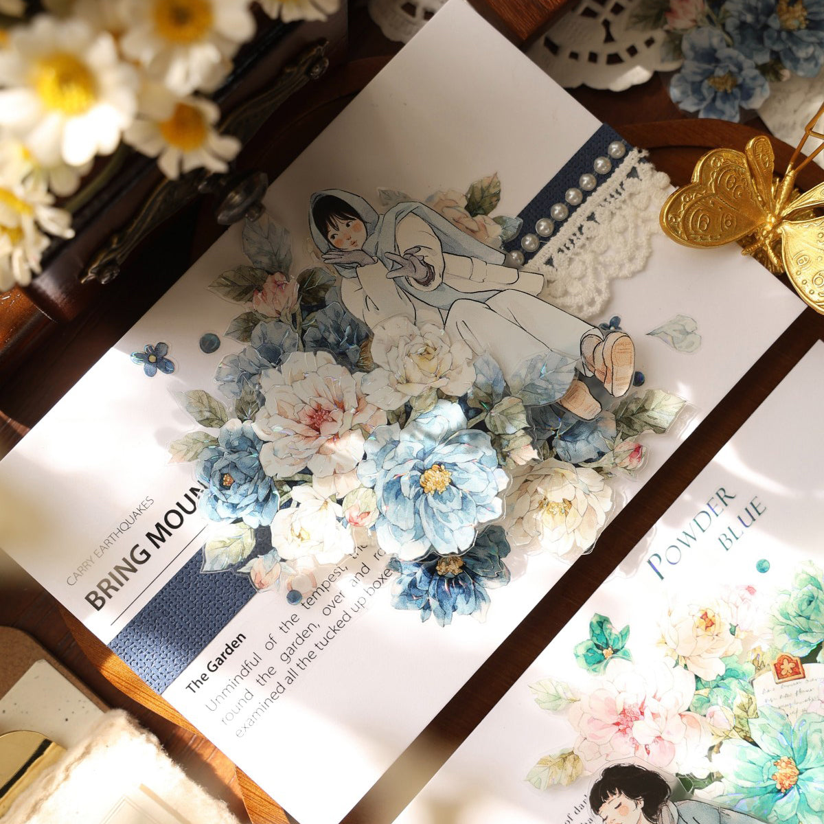 5.5cm*100cm Die-cutting Fantasy Blue Flower Tape