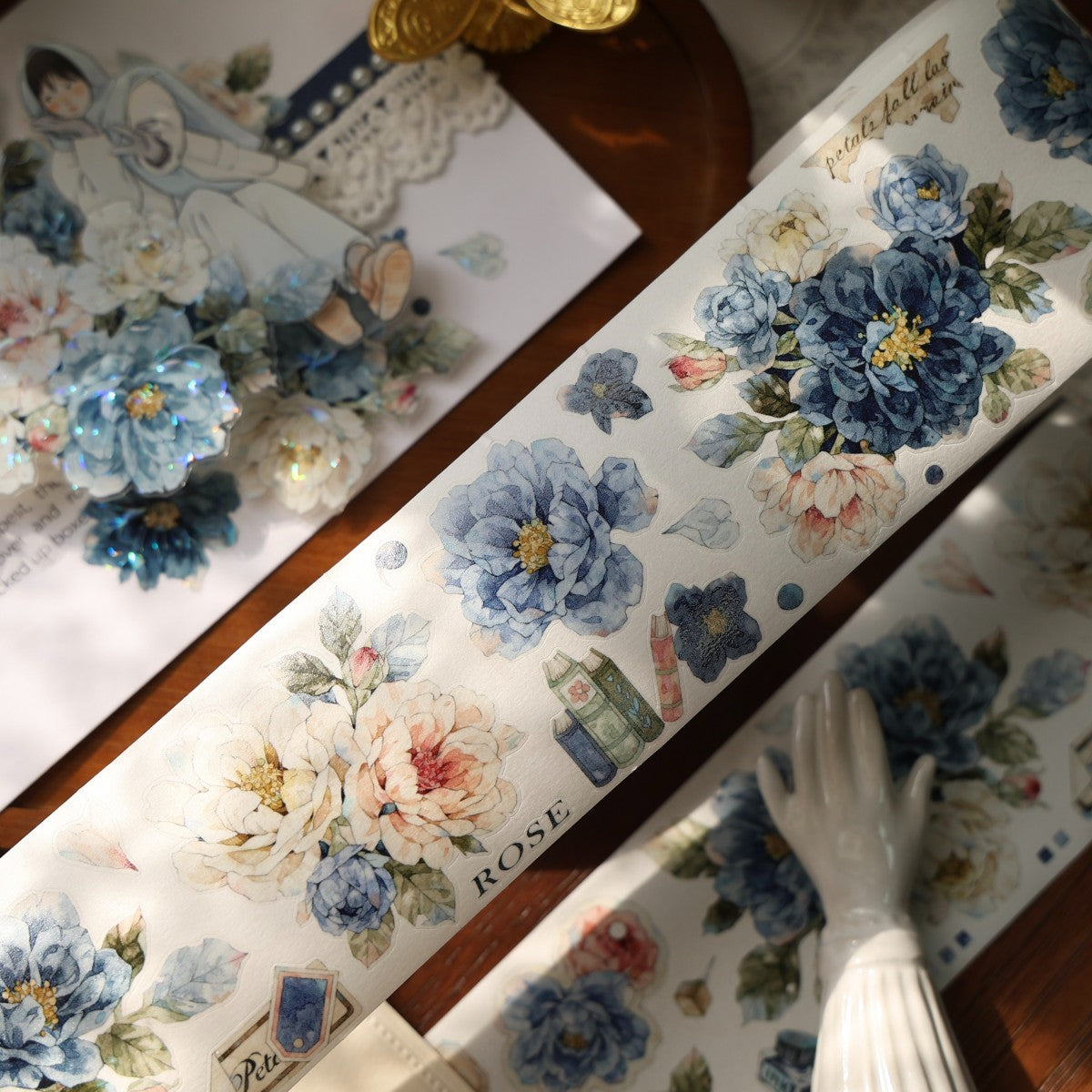 5.5cm*100cm Die-cutting Fantasy Blue Flower Tape