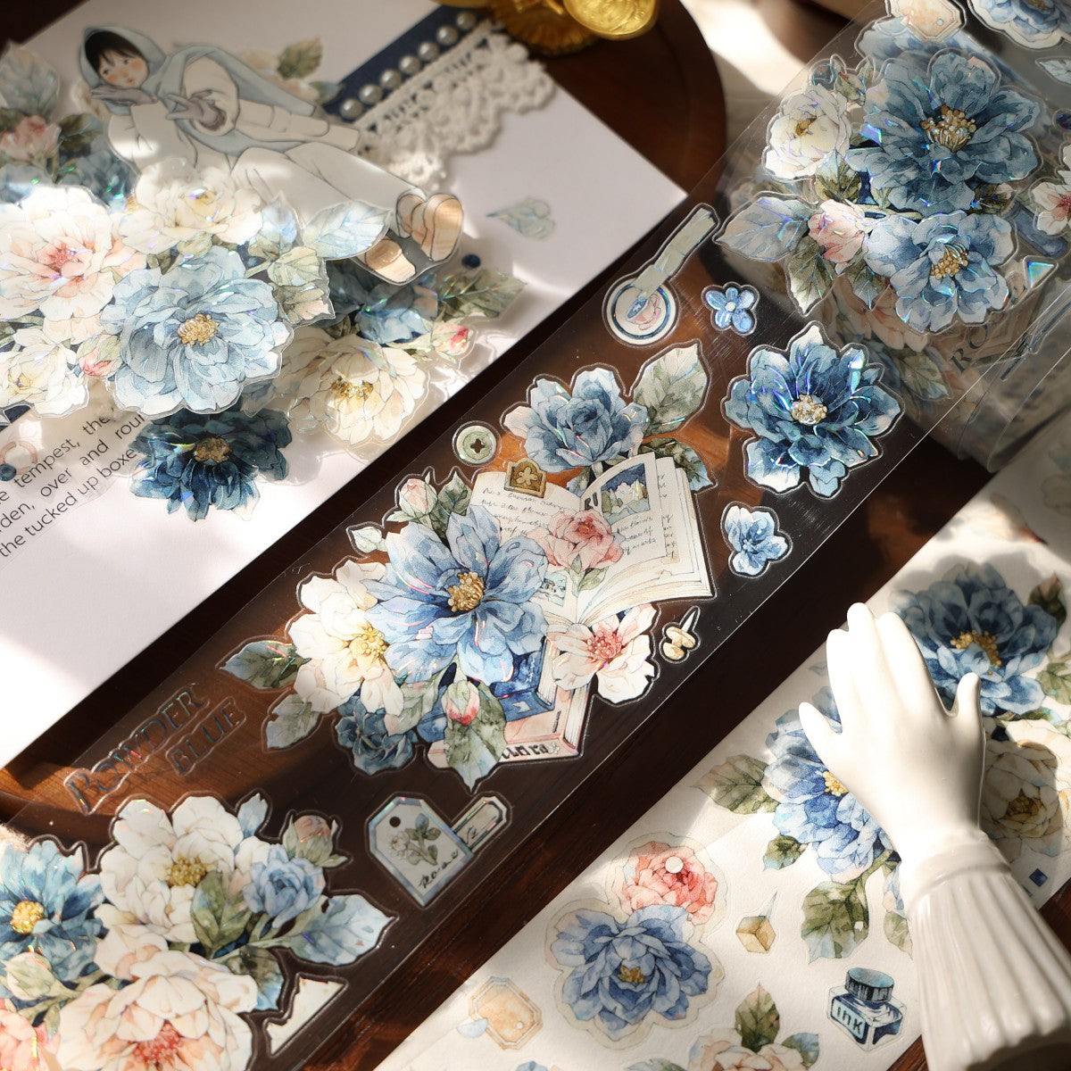 5.5cm*100cm Die-cutting Fantasy Blue Flower Tape