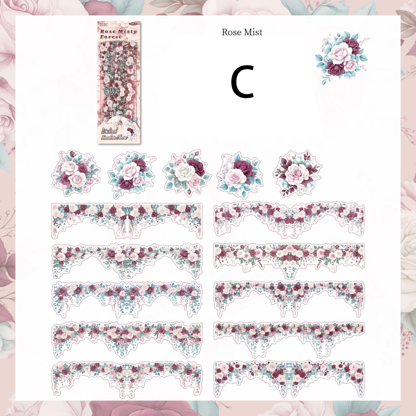 Far Mounrain Flowers Sticker 15pcs