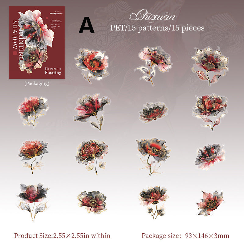 Floating Flower Draw Contours Sticker 15pcs