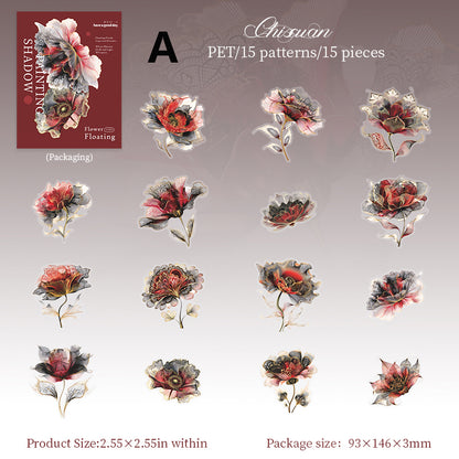 Floating Flower Draw Contours Sticker 15pcs