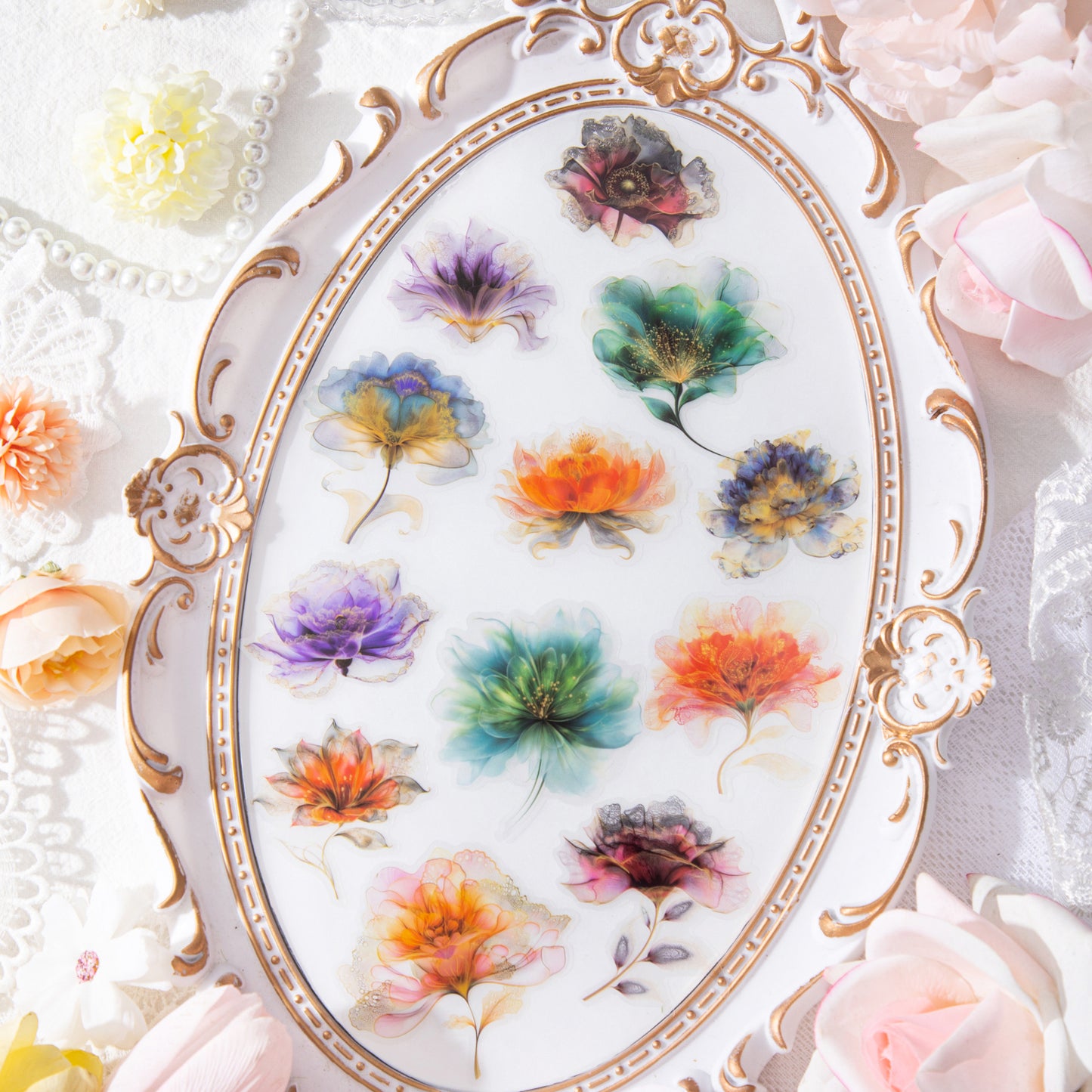 Floating Flower Draw Contours Sticker 15pcs