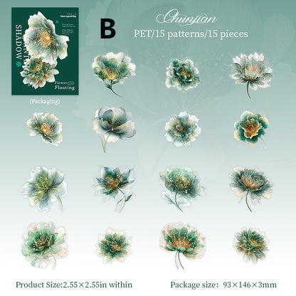 Floating Flower Draw Contours Sticker 15pcs