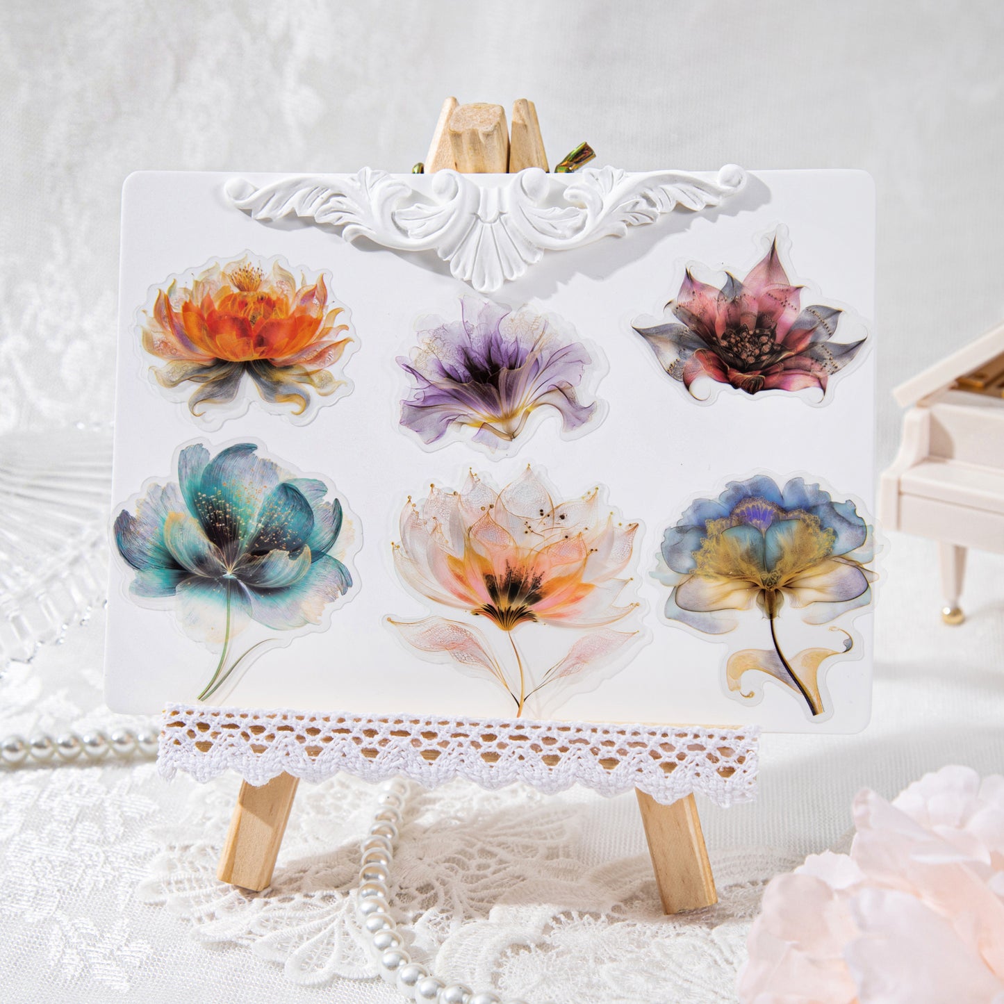 Floating Flower Draw Contours Sticker 15pcs