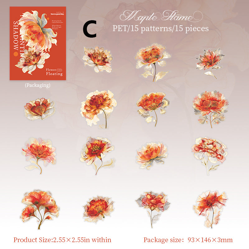 Floating Flower Draw Contours Sticker 15pcs