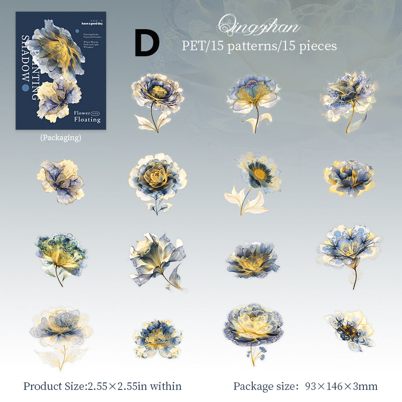 Floating Flower Draw Contours Sticker 15pcs