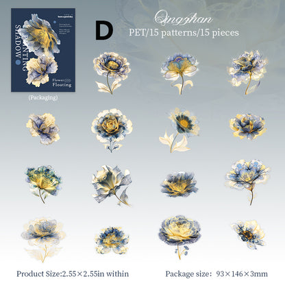 Floating Flower Draw Contours Sticker 15pcs