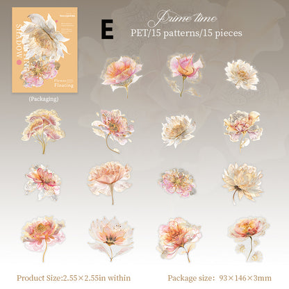 Floating Flower Draw Contours Sticker 15pcs