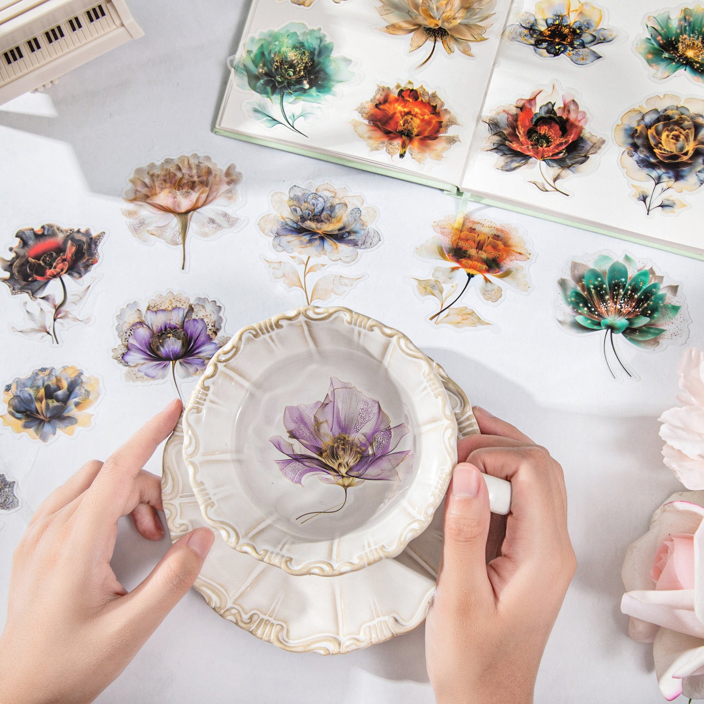 Floating Flower Draw Contours Sticker 15pcs