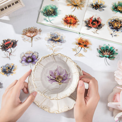 Floating Flower Draw Contours Sticker 15pcs