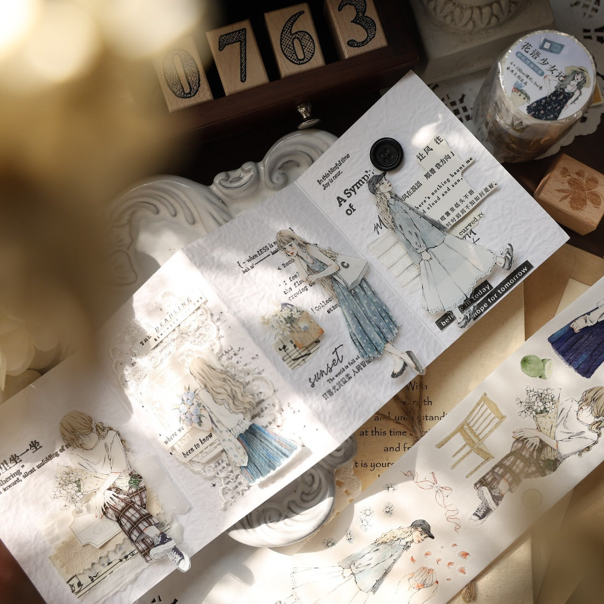 6cm*100cm Die-cutting Floral Maider Character Tape